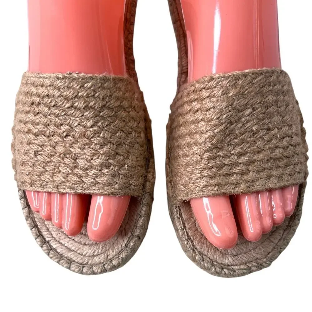 FP Beach Front Espadrille Slide Sandals Woven Jute Tan Boho W's EU 41 = 9.5 - 10